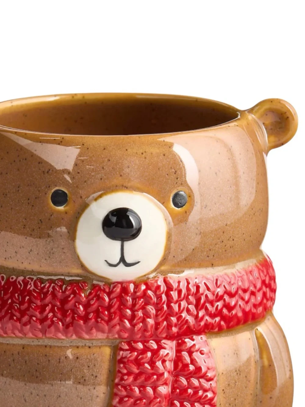 Crate & Barrel Brown Bear Holiday mug glazed ceramic 13 oz.